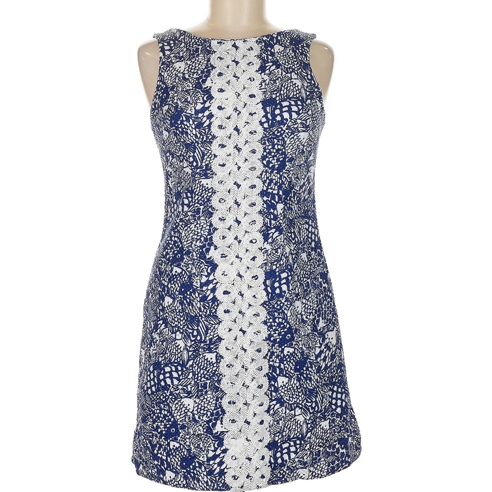 Elegant Blue and White Sleeveless Dress